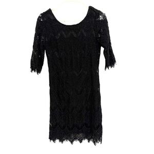 2/$30 Ezra - Black Lace Mini Dress 3/4 Sleeve Fitted Party Dress Size Small